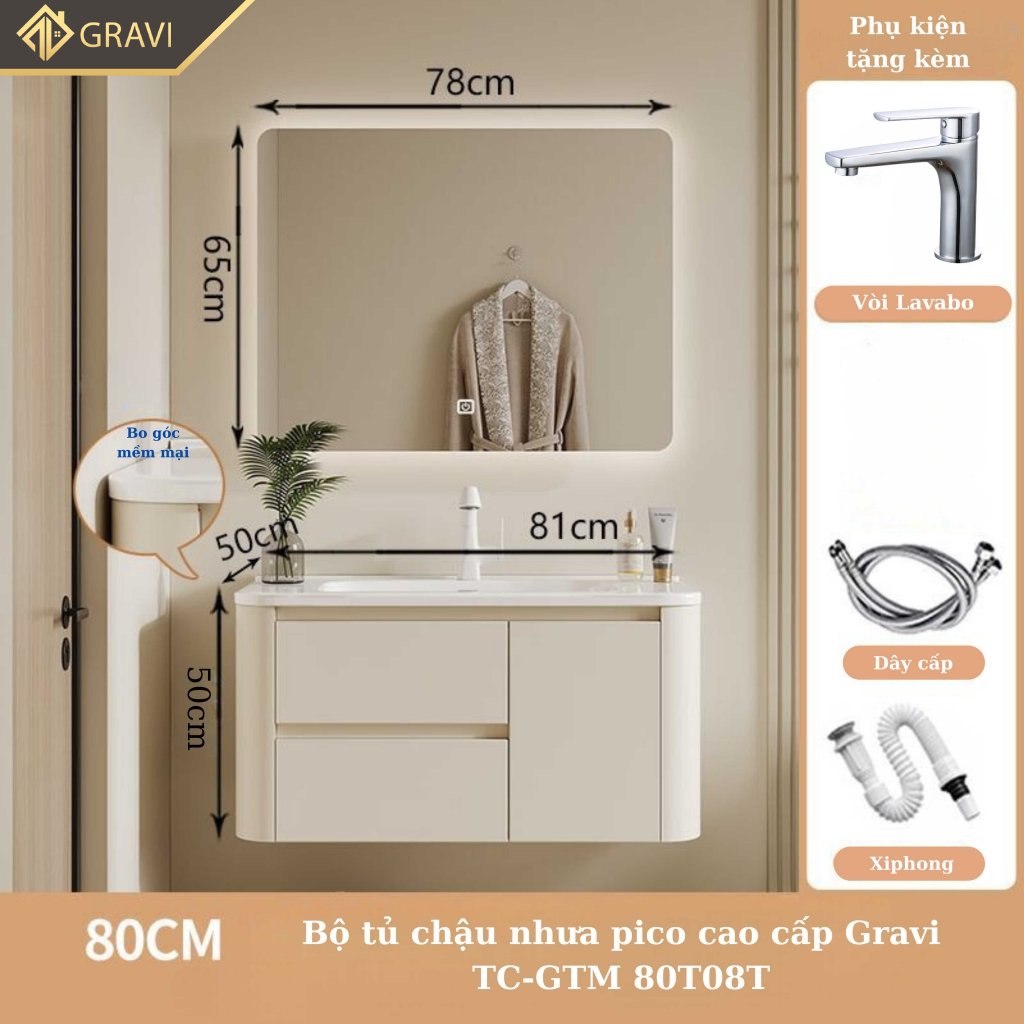 Tủ chậu lavabo nhựa pico cao cấp Gravi TC-GTM 80T08T