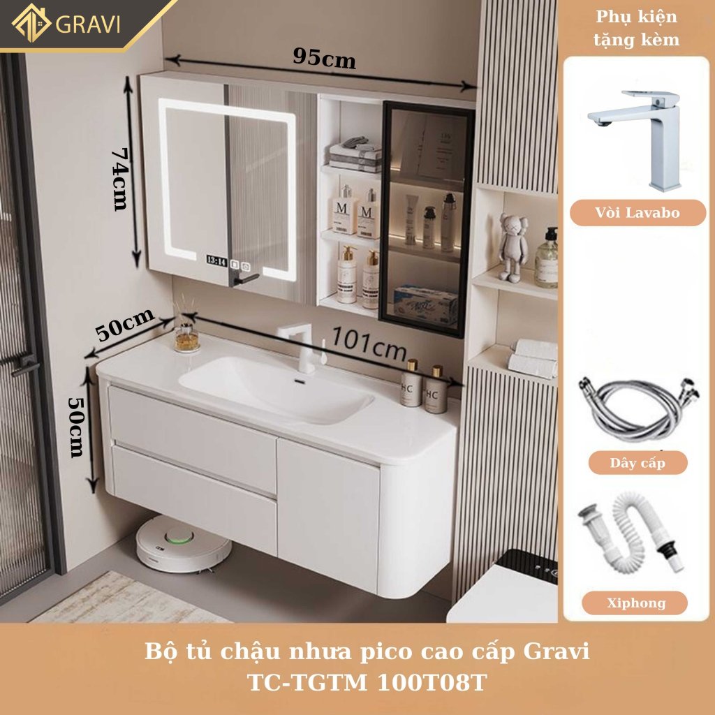 Tủ chậu lavabo nhựa pico cao cấp Gravi TC-TGTM 100T08T