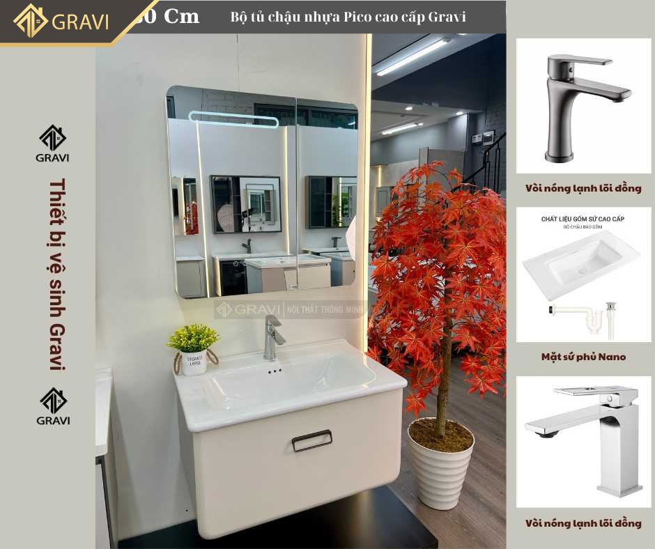 Tủ chậu lavabo nhựa pico cao cấp TGTM80GN3302