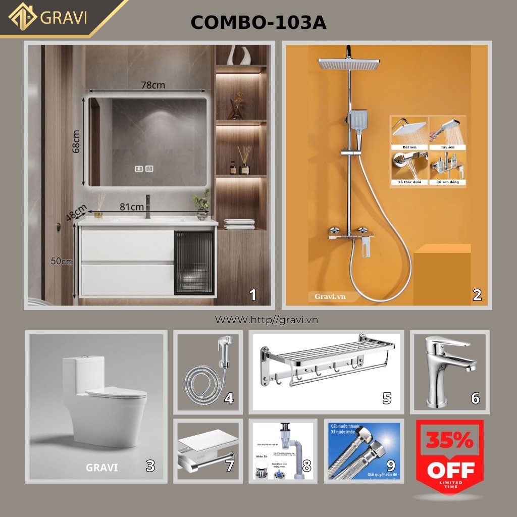 Combo thiết bị vệ sinh cao cấp GR - 103