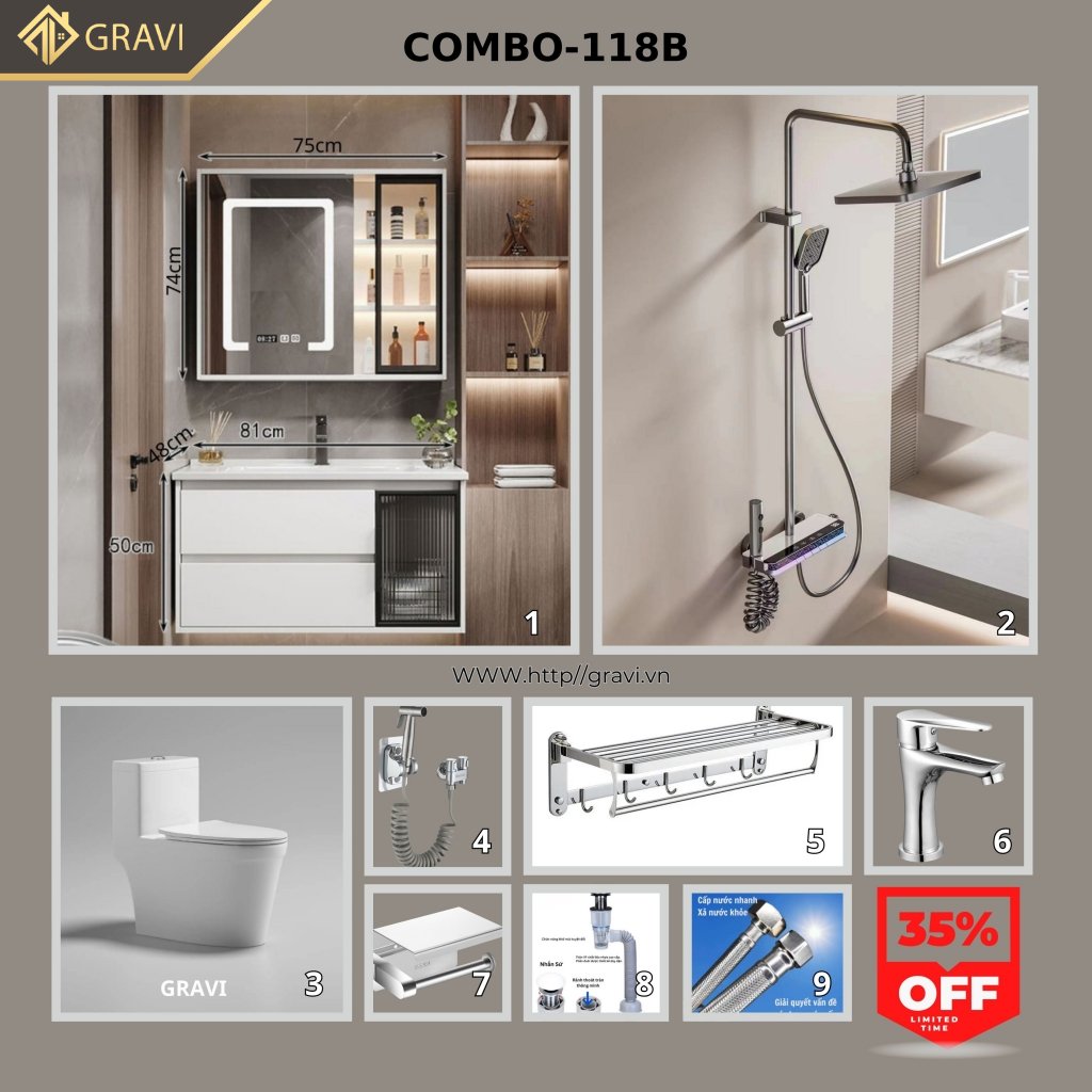 Combo thiết bị vệ sinh cao cấp GR - 118