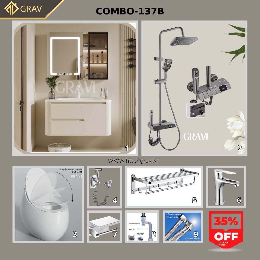 Combo thiết bị vệ sinh cao cấp GR - 137