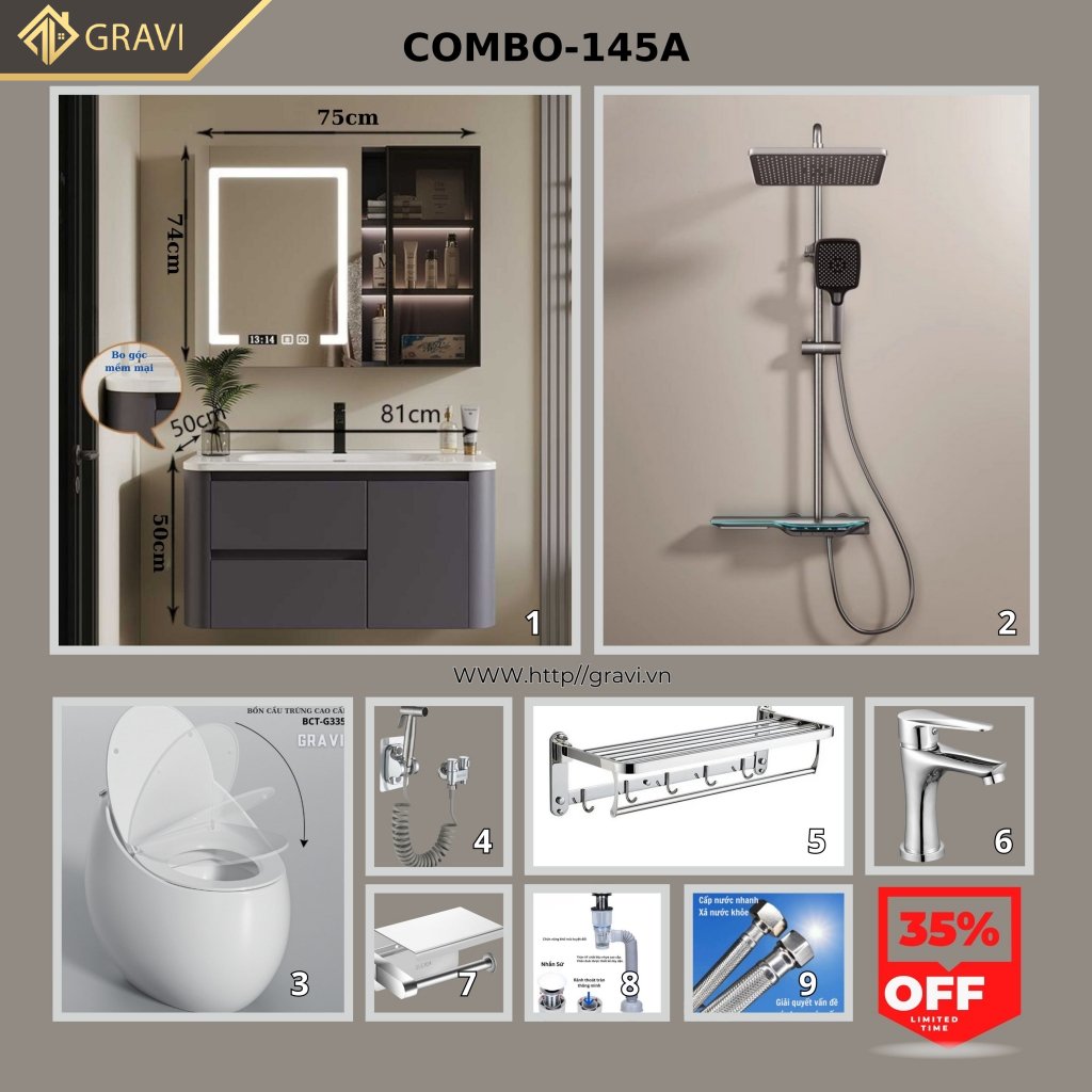 Combo thiết bị vệ sinh cao cấp GR - 145