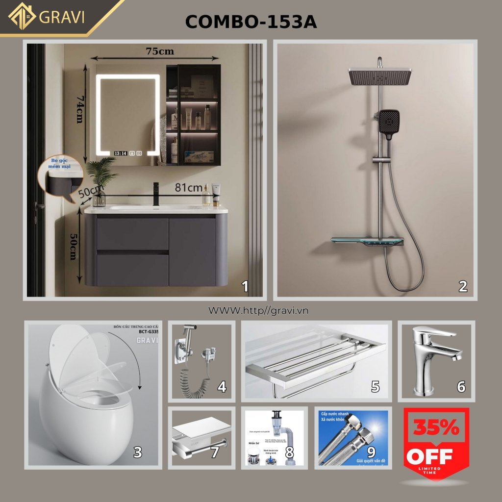 Combo thiết bị vệ sinh cao cấp GR - 153