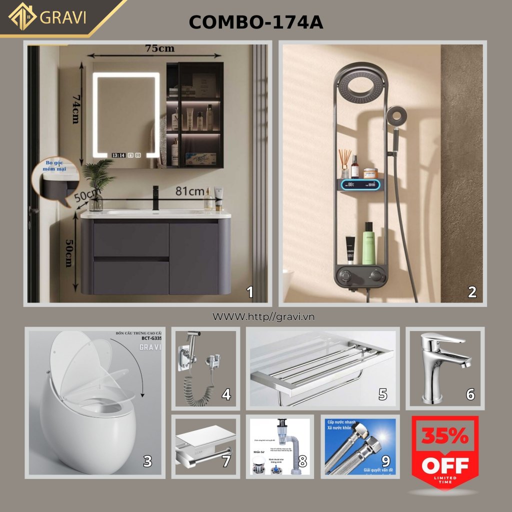 Combo thiết bị vệ sinh cao cấp GR - 174