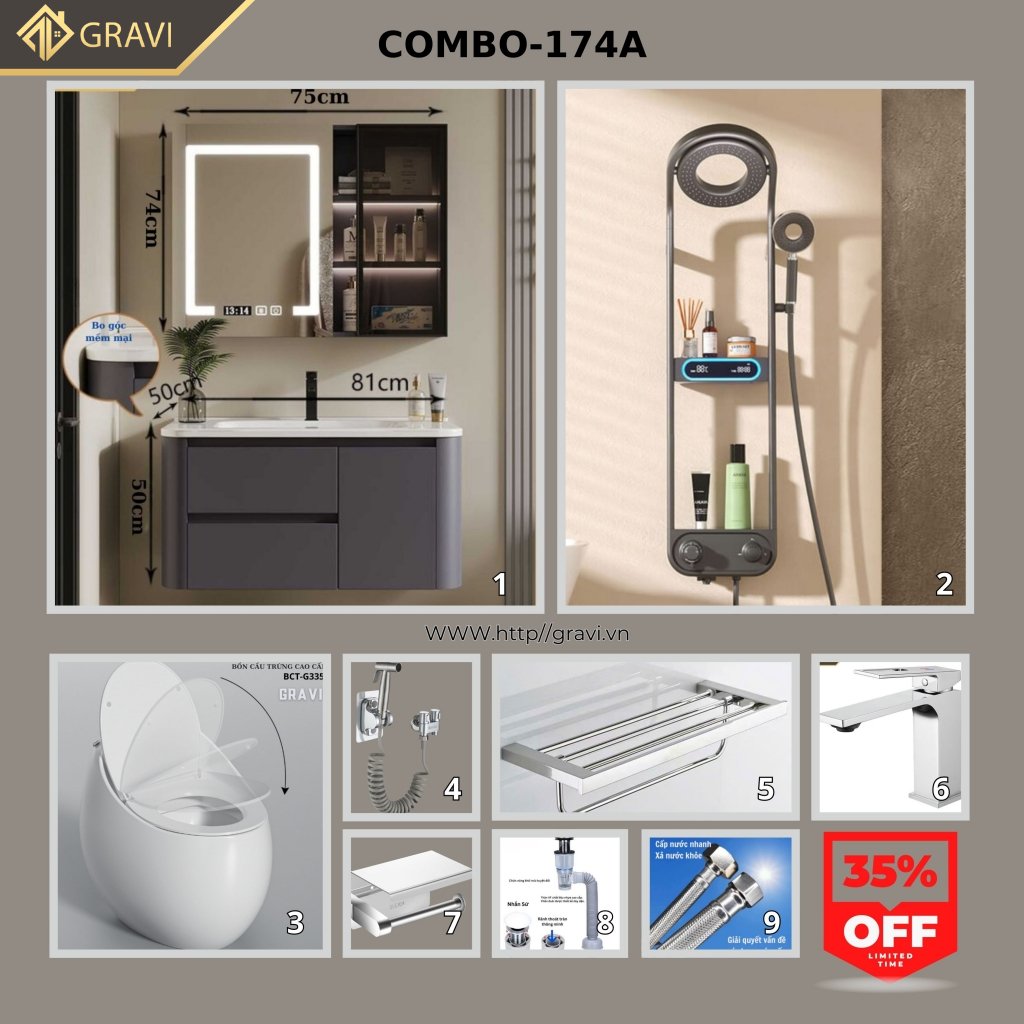 Combo thiết bị vệ sinh cao cấp GR - 174