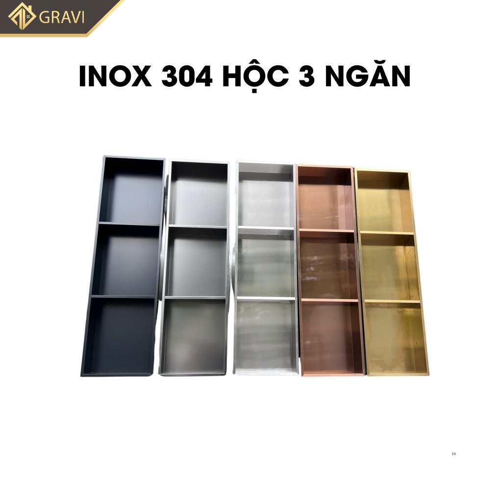 Hộc âm tường inox 304 loại 3 ngăn không led