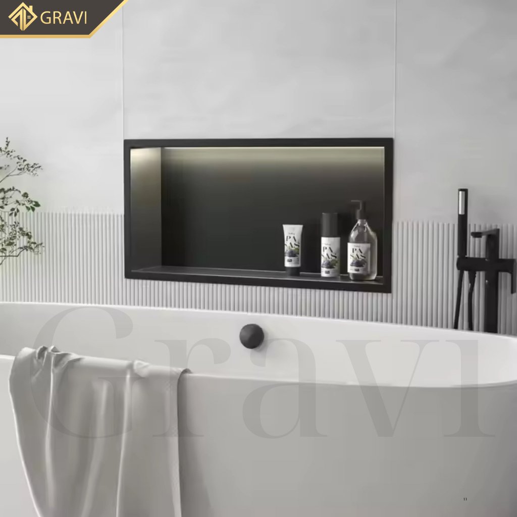 Hộc âm tường inox 304 Xám ngang không led
