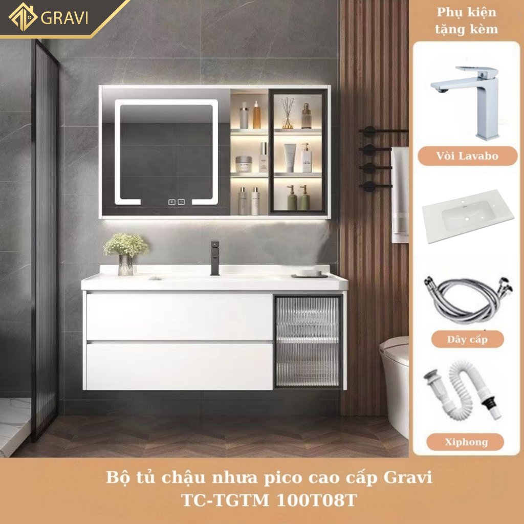 Tủ chậu lavabo nhựa pico cao cấp Gravi TC-TGTM 100T18T
