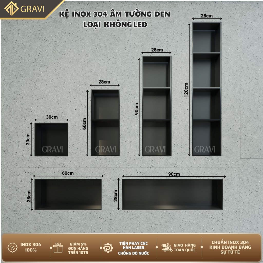 Hộc âm tường inox 304 loại 1 ngăn không led