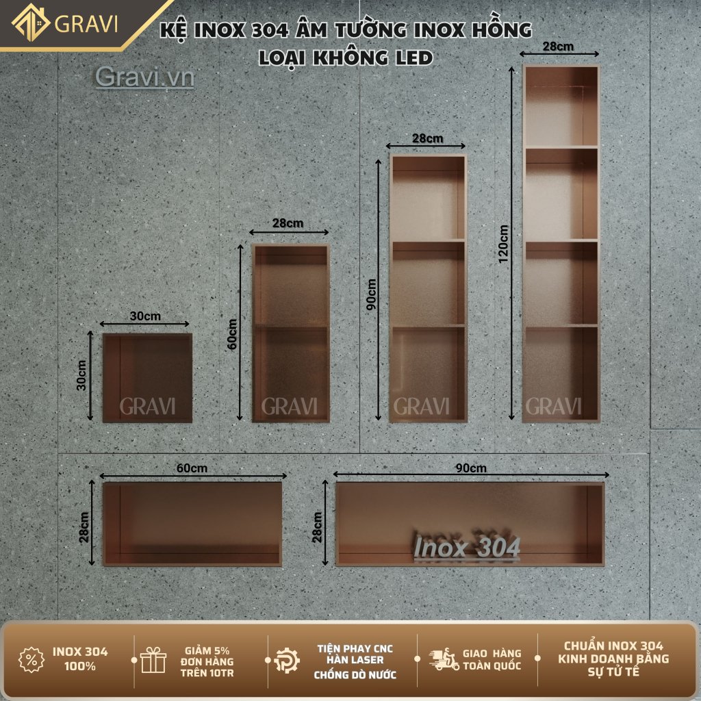 Hộc âm tường inox 304 loại 4 ngăn không led