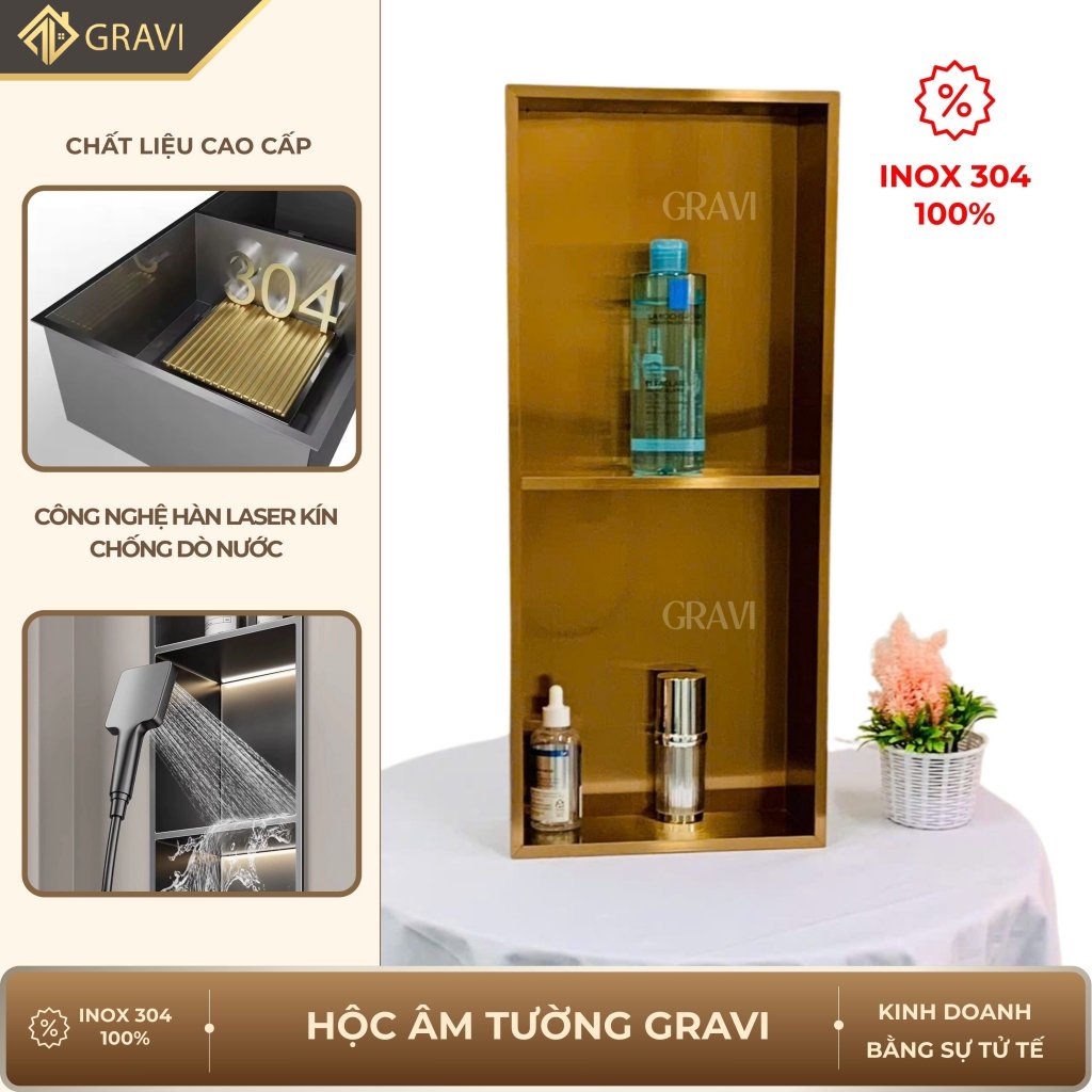 Hộc âm tường inox 304 – 2 ngăn màu Hồng (không LED)