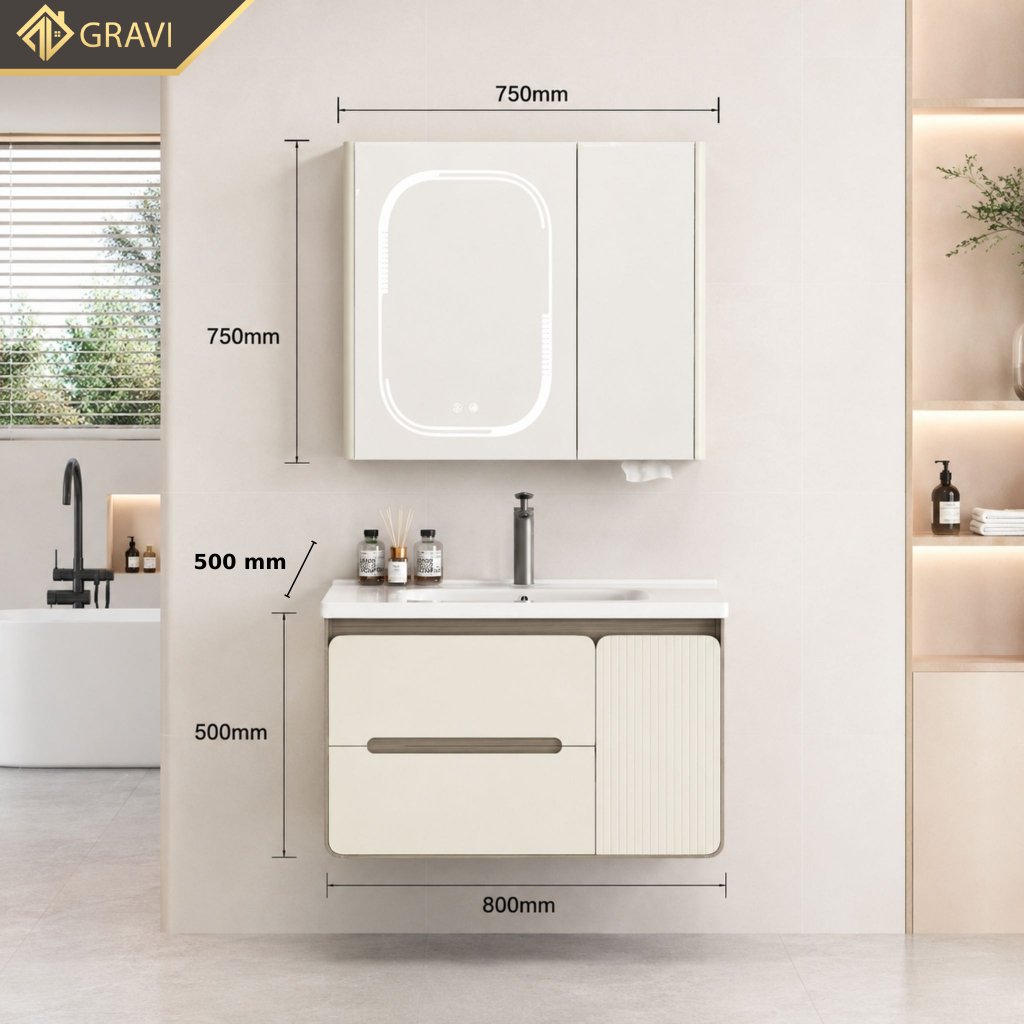 Tủ chậu lavabo cao cấp Gravi TC-TGTM 80L11