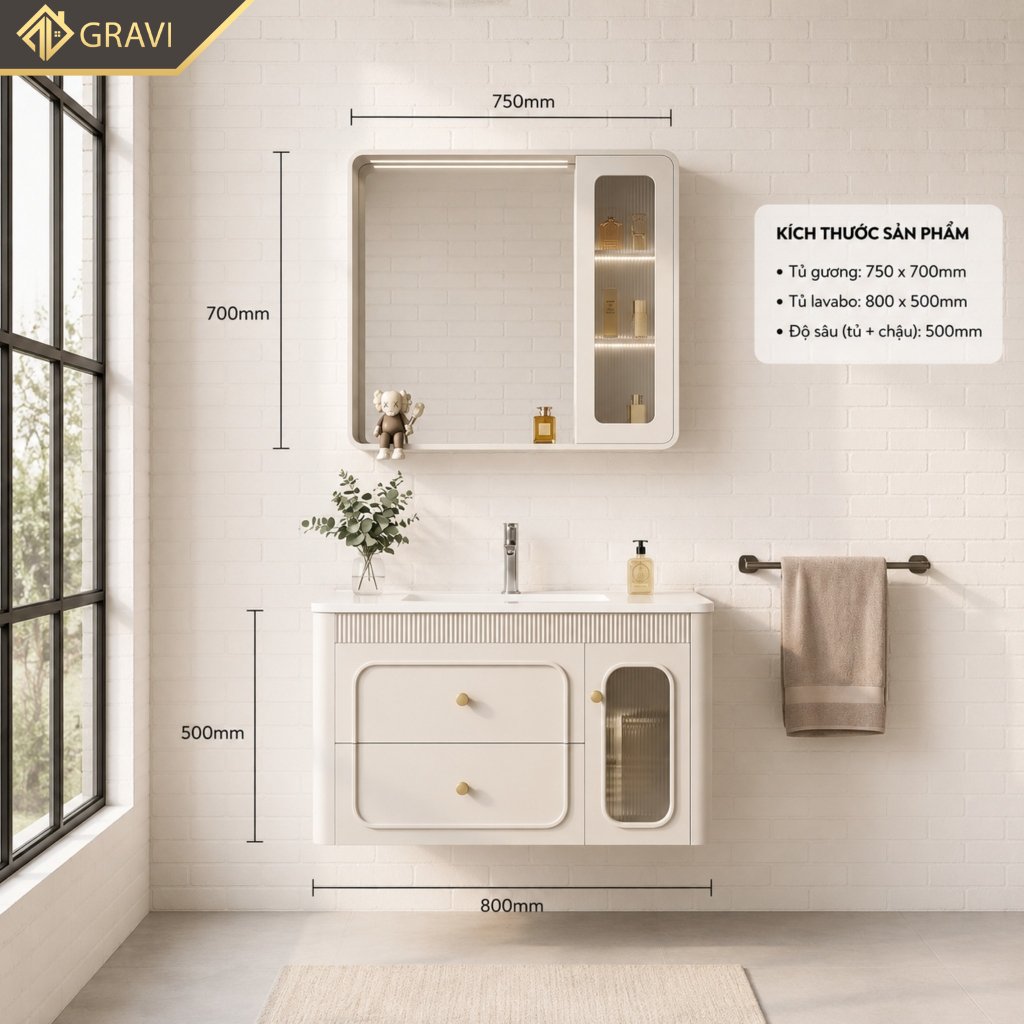 Tủ chậu lavabo nhựa Pico cao cấp Gravi 80T25T
