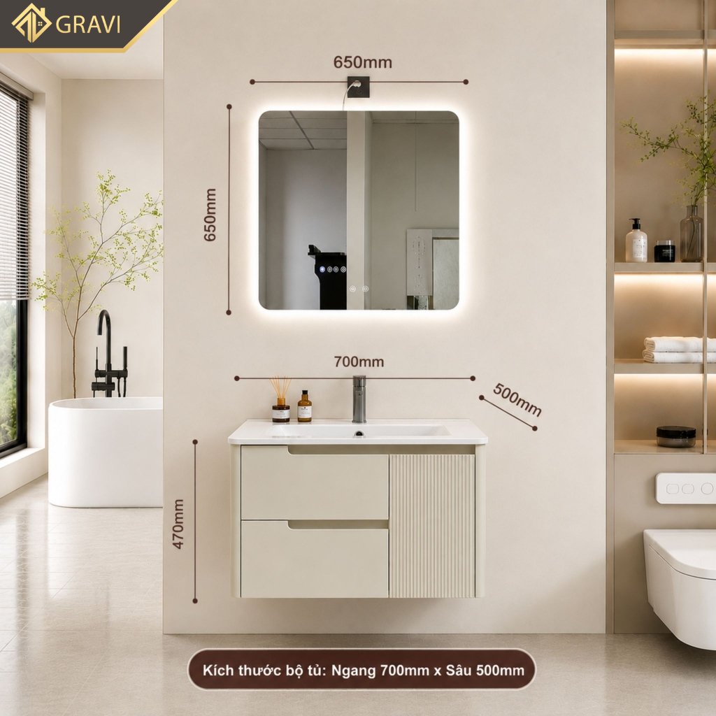 Tủ chậu lavabo nhựa Pico cao cấp Gravi TC-TGTM 70T20T
