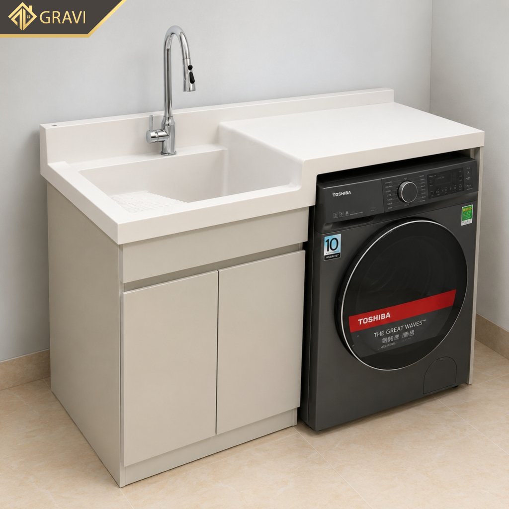 Tủ chậu máy giặt gravi TCMG130T