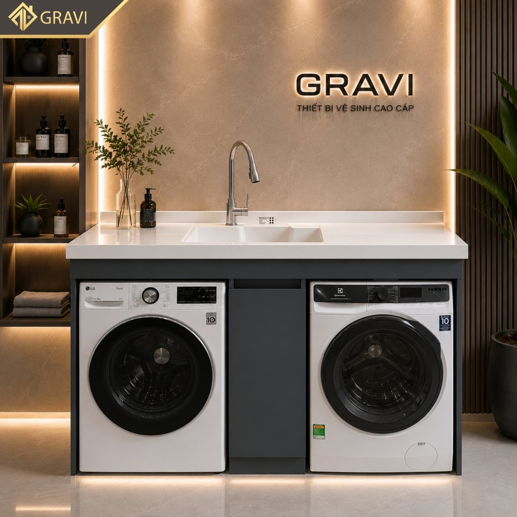 Tủ chậu máy giặt kết hợp máy sấy gravi TCMG-MS160X