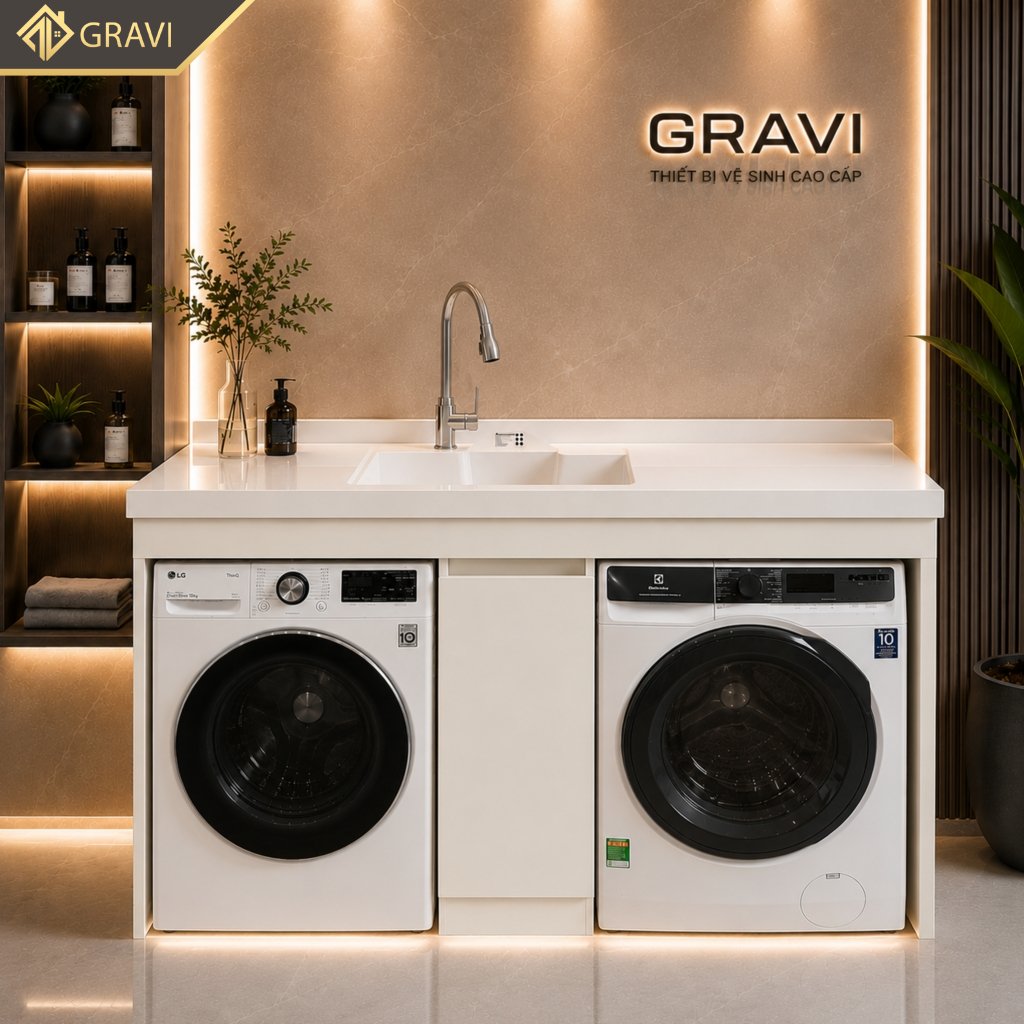 Tủ chậu máy giặt kết hợp máy sấy gravi TCMG-MS160T