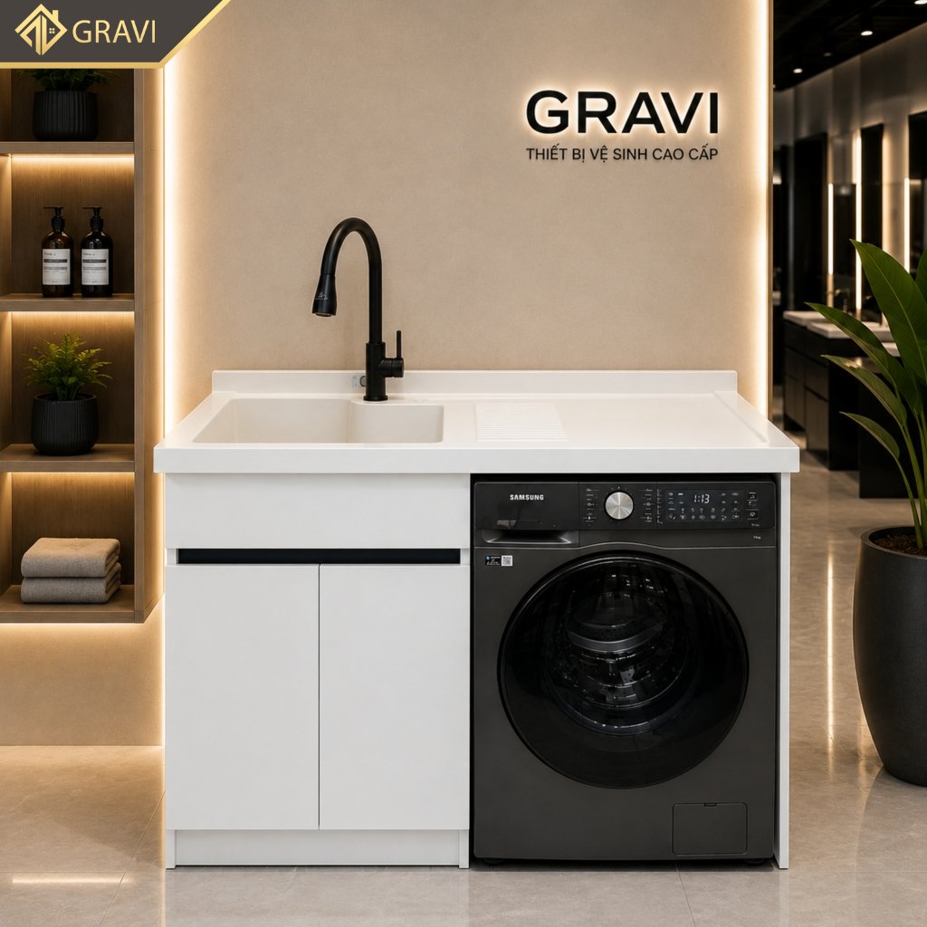 Tủ chậu máy giặt gravi TCMG120T