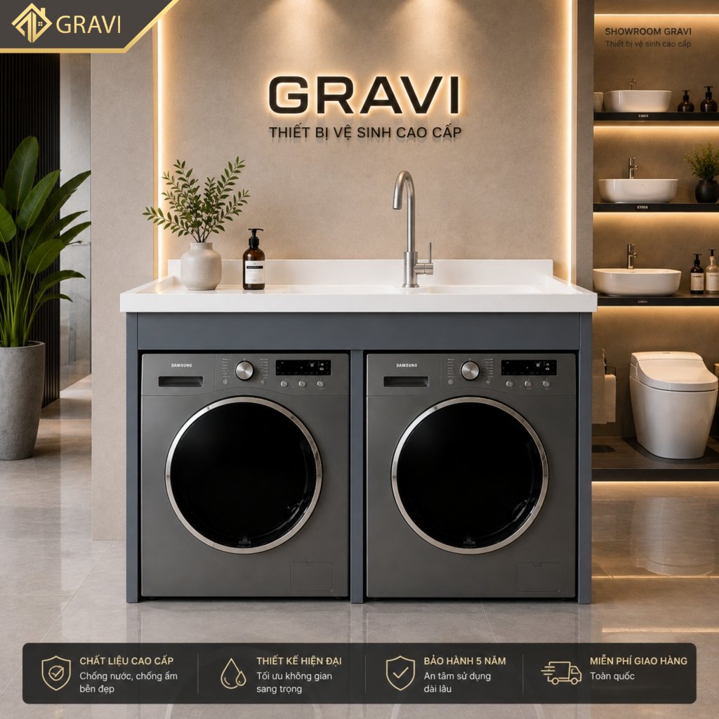 Tủ chậu máy giặt kết hợp máy sấy gravi TCMG-MS130X