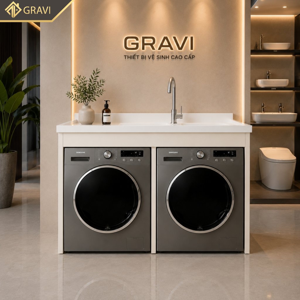 Tủ chậu máy giặt kết hợp máy sấy gravi TCMG-MS130T