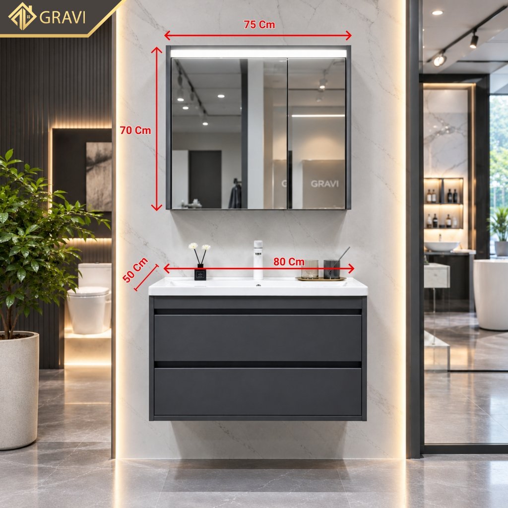 Tủ chậu lavabo cao cấp Gravi TC-TGTM 80GR-26X