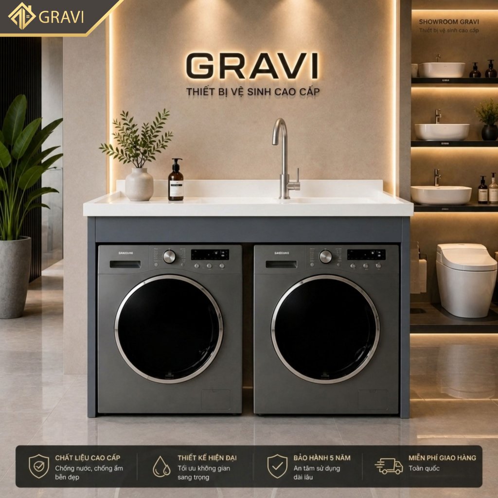 Tủ chậu máy giặt kết hợp máy sấy gravi TCMG-MS130X