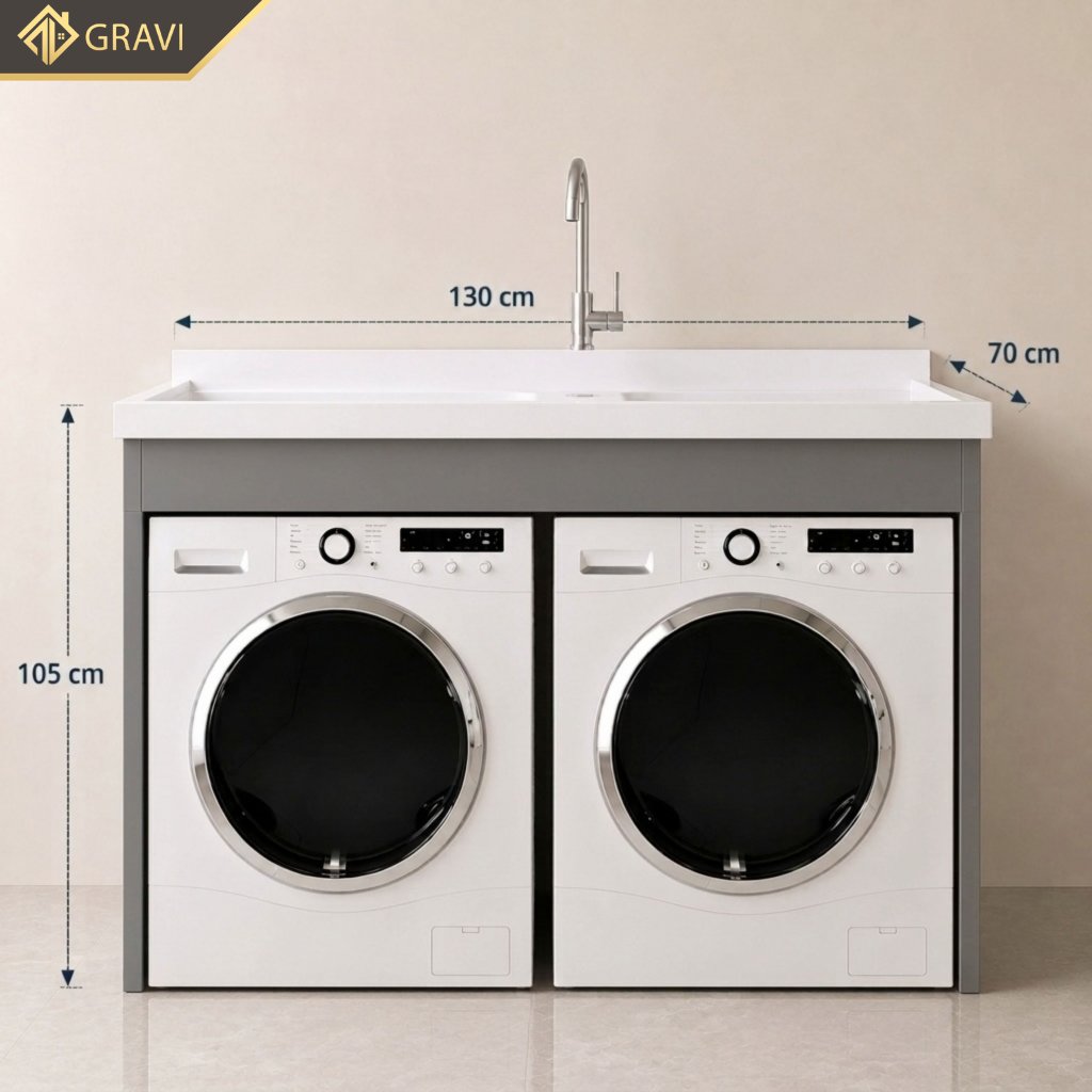 Tủ chậu máy giặt kết hợp máy sấy gravi TCMG-MS130X