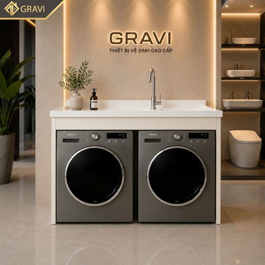 Tủ chậu máy giặt kết hợp máy sấy gravi TCMG-MS130T