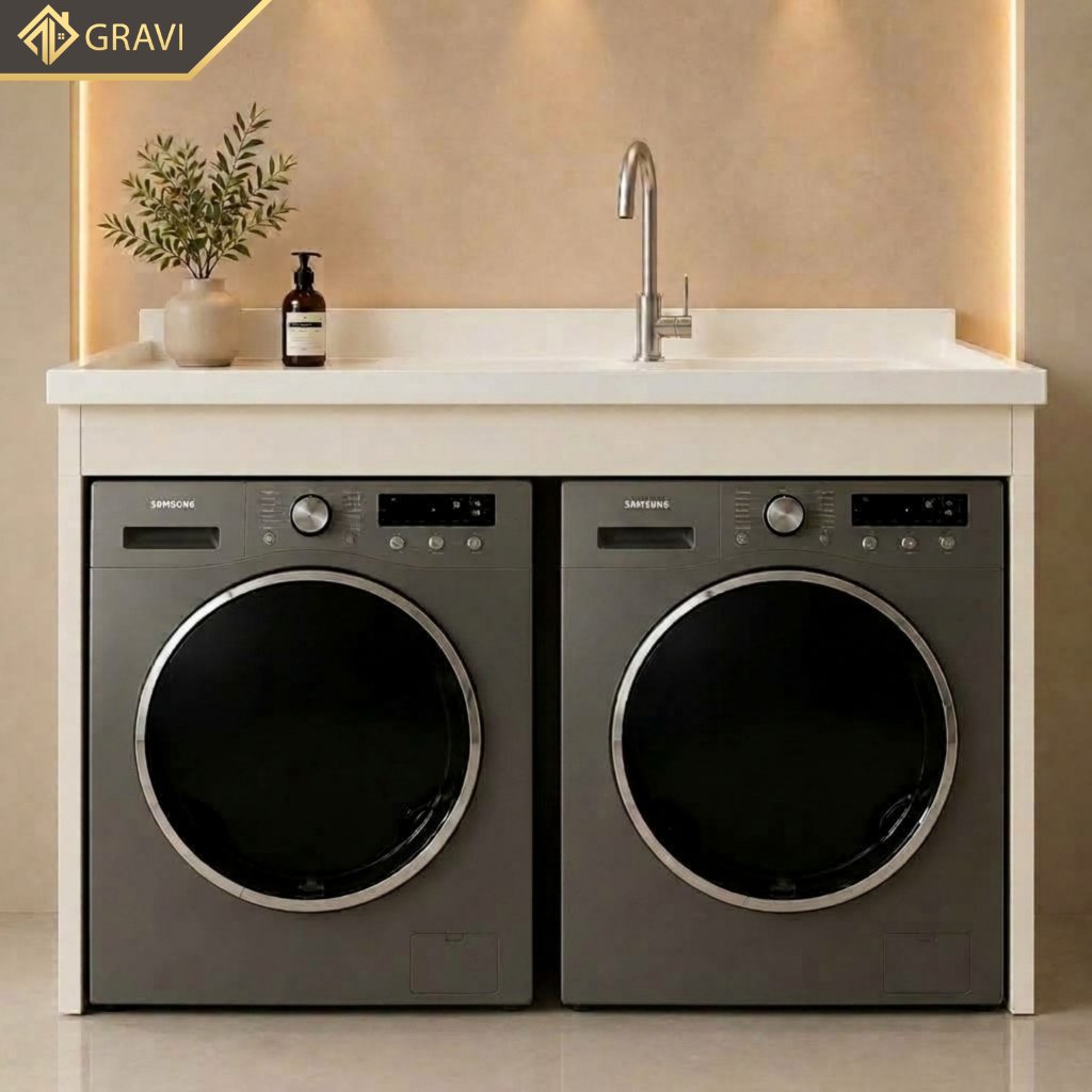 Tủ chậu máy giặt kết hợp máy sấy gravi TCMG-MS130T