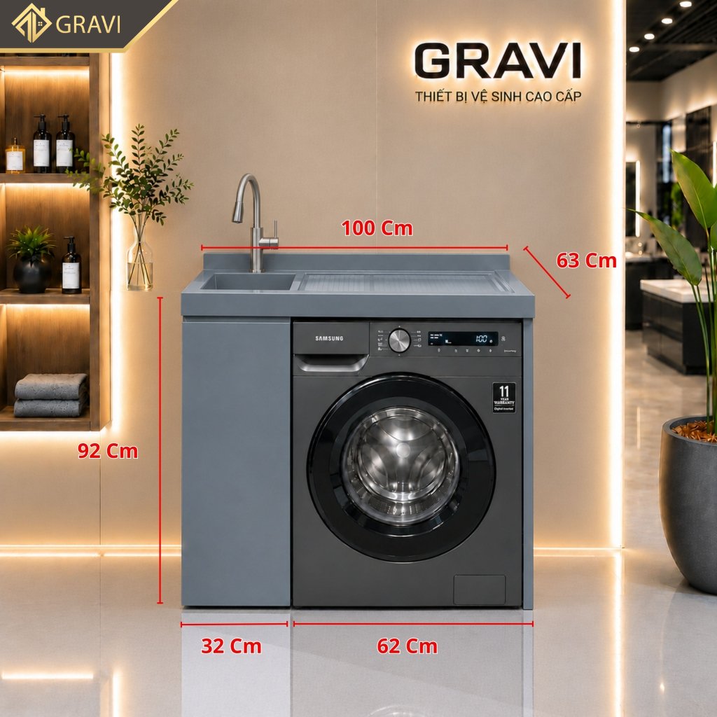 Tủ chậu máy giặt gravi TCMG100X