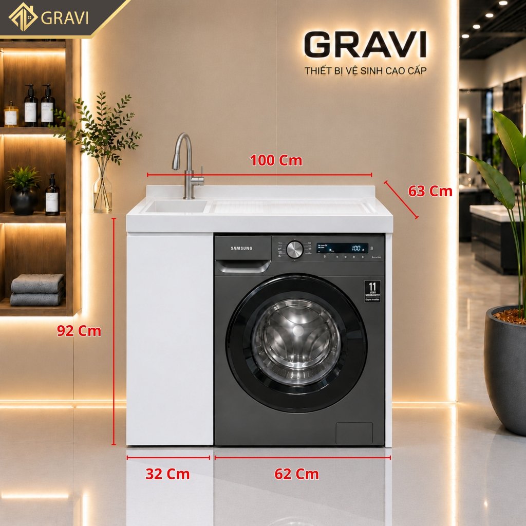 Tủ chậu máy giặt gravi TCMG100T